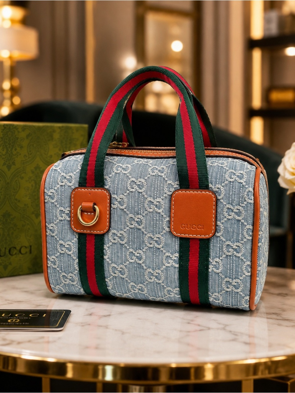 Fashion Blue Monogram Mini Barrel Handbag – Top Handle Bag